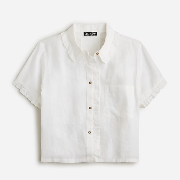 J. Crew Ruffle-trim button-up shirt in linen - Picture 1 of 4